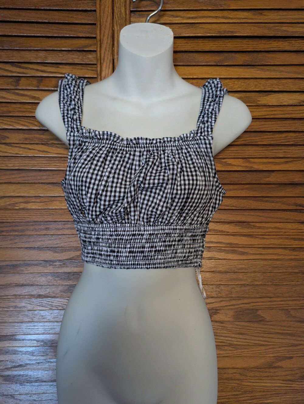 Japan‎ NWOT Black Gingham Crop Smocked Tank Top Women Size Medium